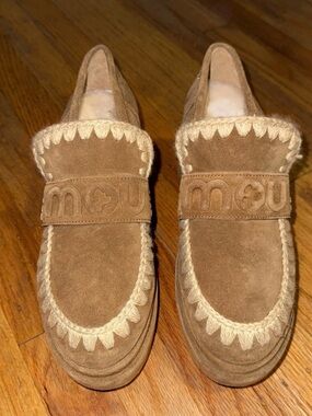 Womens MOU Platform Loafer Suede Cognac Size EU 39 Excellent